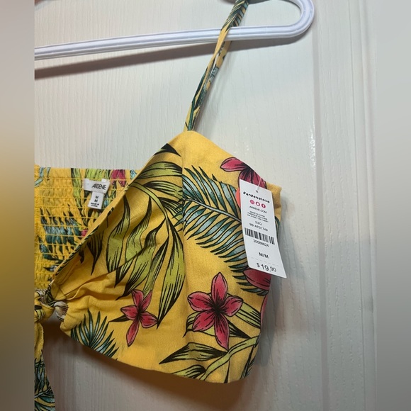 Yellow floral front tie bustier top NWT - Picture 3 of 3